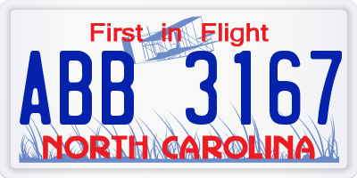 NC license plate ABB3167