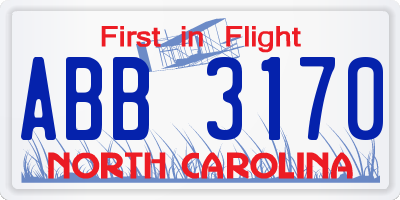 NC license plate ABB3170