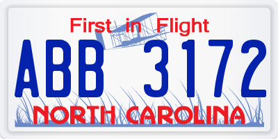 NC license plate ABB3172