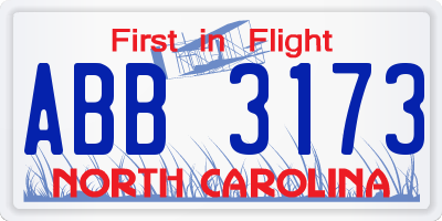 NC license plate ABB3173