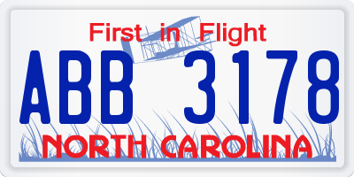 NC license plate ABB3178
