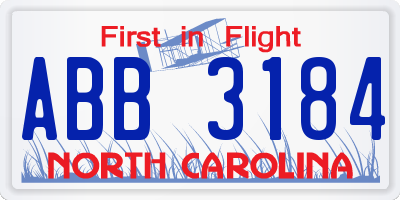 NC license plate ABB3184
