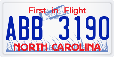 NC license plate ABB3190