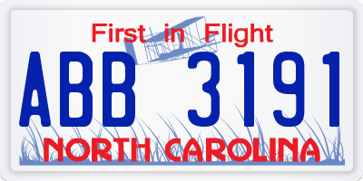 NC license plate ABB3191