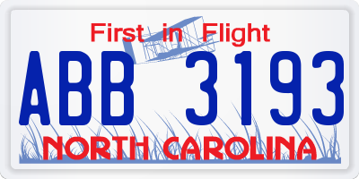 NC license plate ABB3193