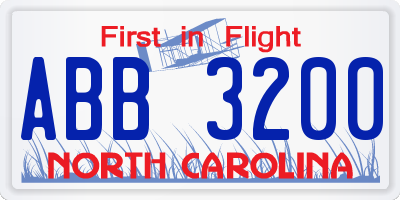 NC license plate ABB3200