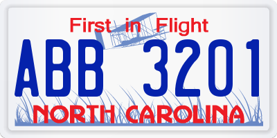NC license plate ABB3201