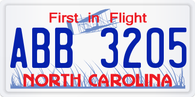 NC license plate ABB3205