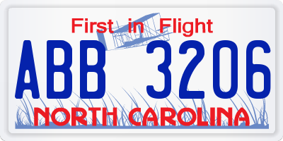NC license plate ABB3206