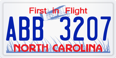 NC license plate ABB3207