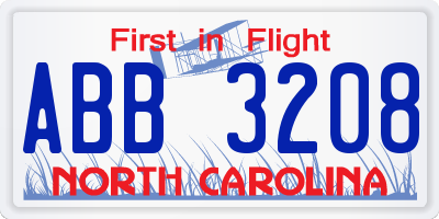 NC license plate ABB3208