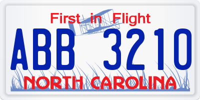 NC license plate ABB3210