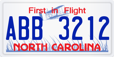 NC license plate ABB3212
