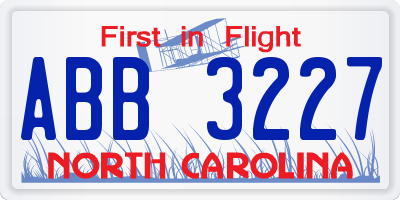 NC license plate ABB3227