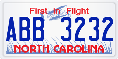 NC license plate ABB3232