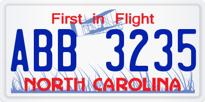 NC license plate ABB3235