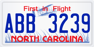 NC license plate ABB3239