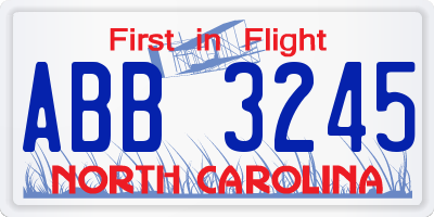 NC license plate ABB3245