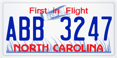 NC license plate ABB3247