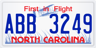 NC license plate ABB3249