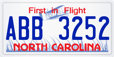 NC license plate ABB3252