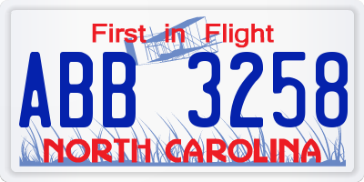 NC license plate ABB3258
