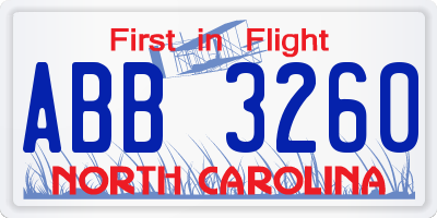 NC license plate ABB3260