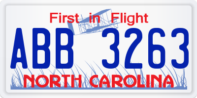 NC license plate ABB3263