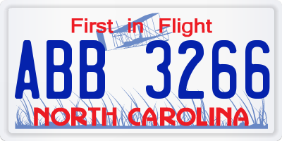 NC license plate ABB3266