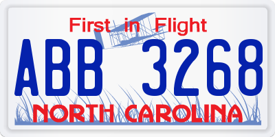 NC license plate ABB3268