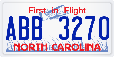 NC license plate ABB3270
