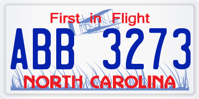 NC license plate ABB3273