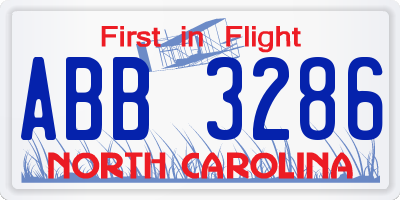 NC license plate ABB3286