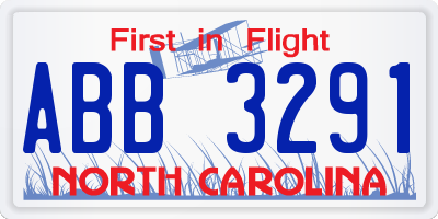 NC license plate ABB3291