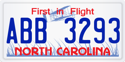 NC license plate ABB3293