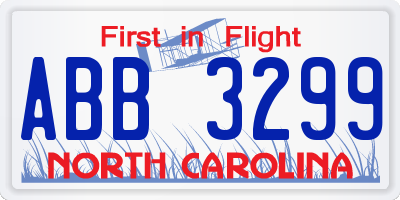 NC license plate ABB3299