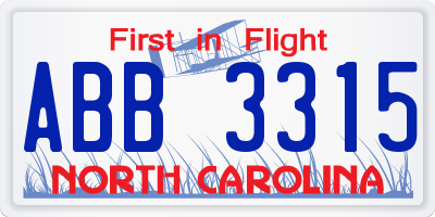 NC license plate ABB3315