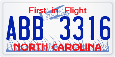 NC license plate ABB3316