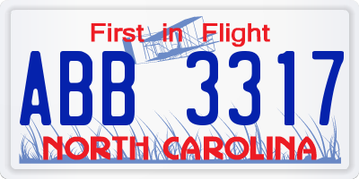 NC license plate ABB3317