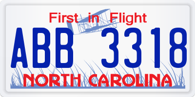 NC license plate ABB3318