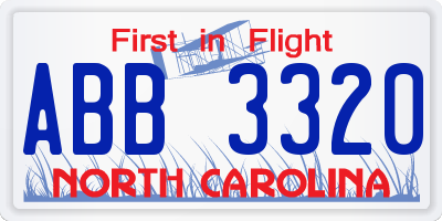 NC license plate ABB3320