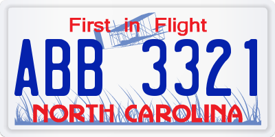 NC license plate ABB3321