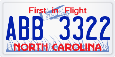NC license plate ABB3322
