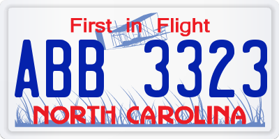NC license plate ABB3323
