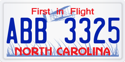 NC license plate ABB3325