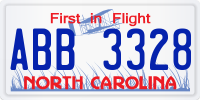 NC license plate ABB3328