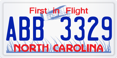 NC license plate ABB3329