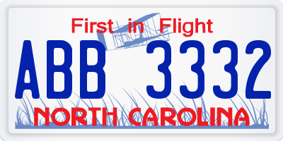 NC license plate ABB3332