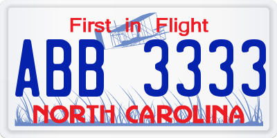 NC license plate ABB3333
