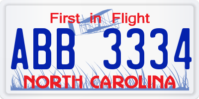 NC license plate ABB3334